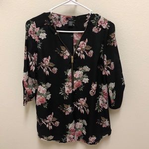 Black floral dressy blouse